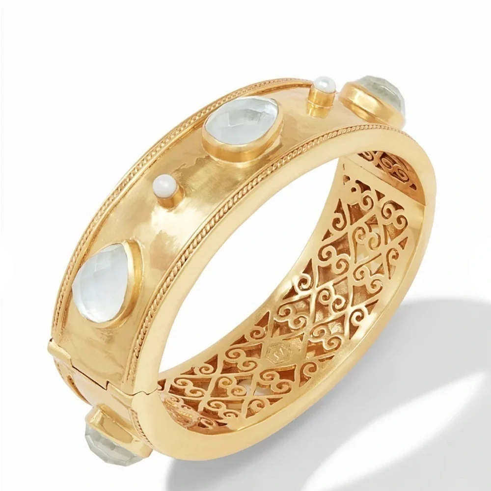 Julie Vos Cannes Stone Statement Hinge Bangle